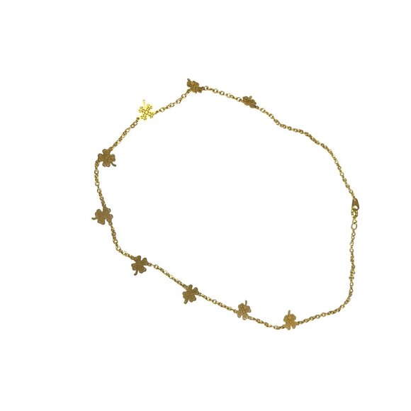Gold Clover Leaf Chain Necklace With Delicate Floral Charms 18" Length For Women - Picture 8 of 8